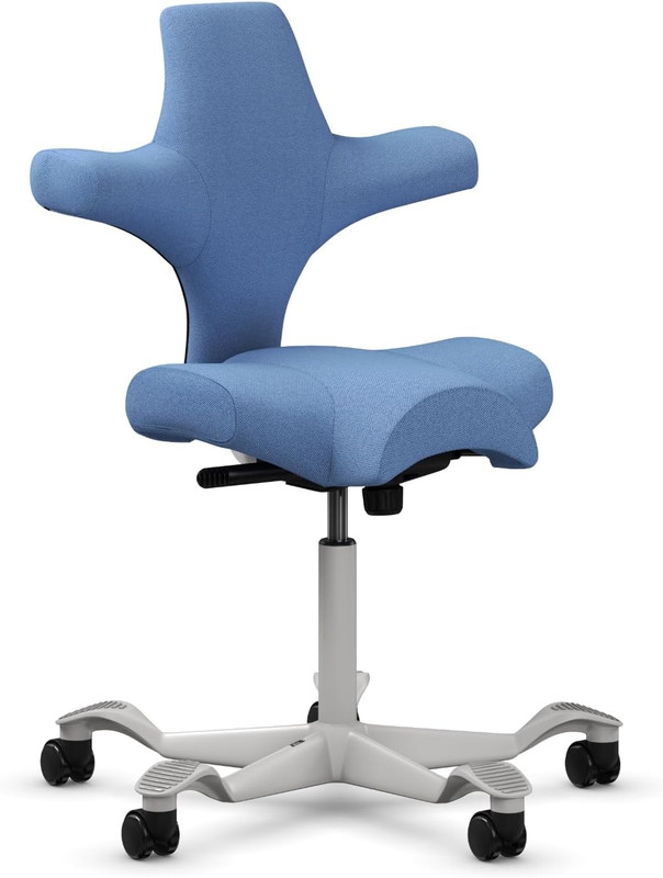 Capisco Sit-Stand Chair with Silver Frame and Light Blue Upholstery