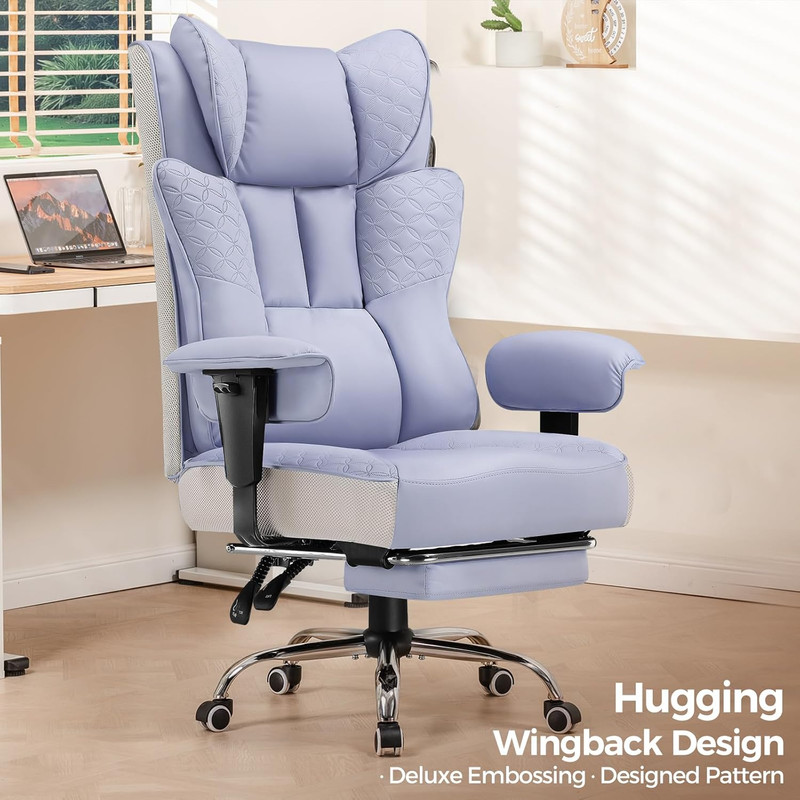 Ergonomic Big & Tall Office Chair with Foot Rest & 150° Recline, Leather Design gallery