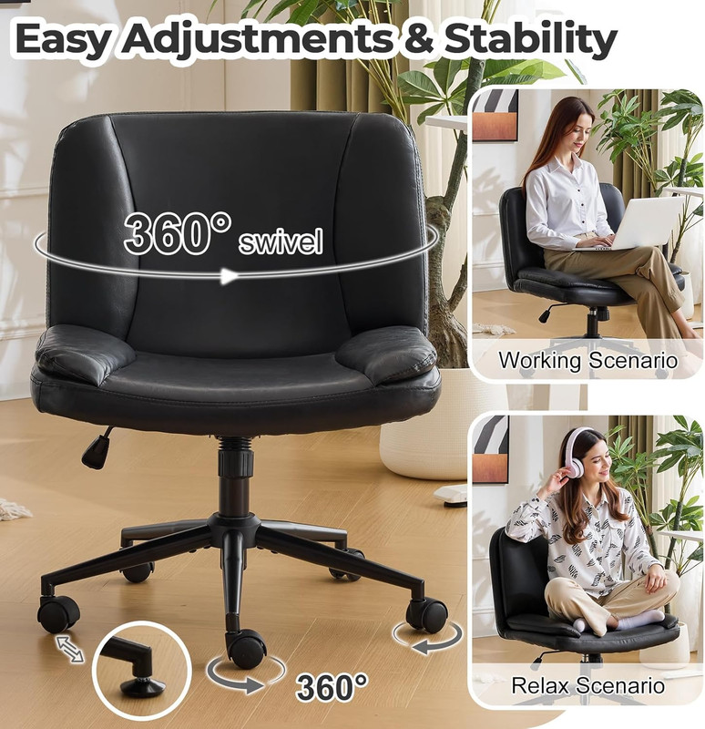 Modern Armless Swivel Desk Chair with Thick Padding for Home Office & Makeup gallery