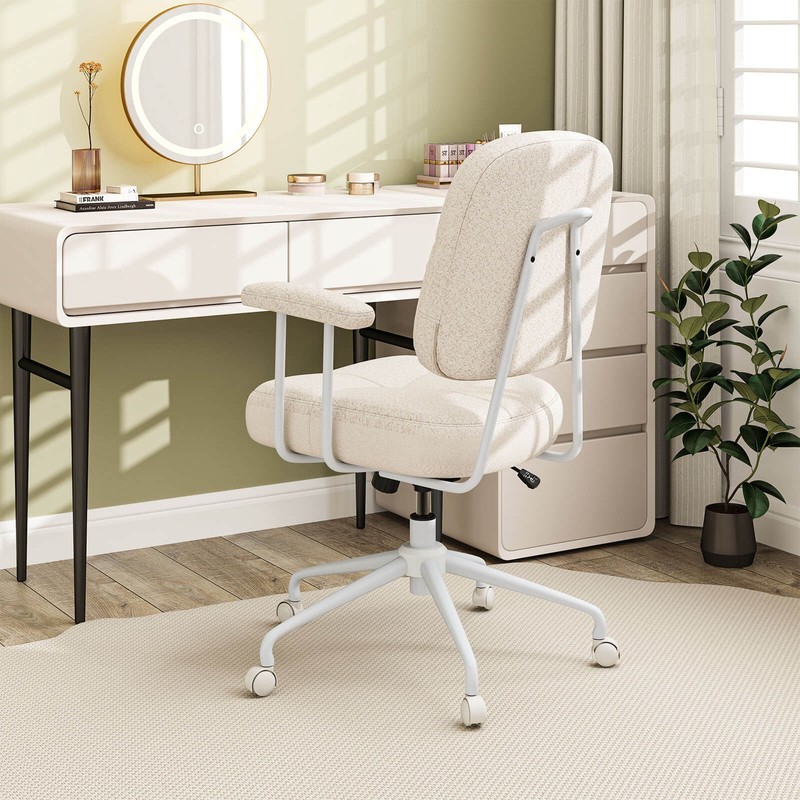 Home Office Chair Chenille Upholstered Task Chair with Cushioned Back Beige gallery