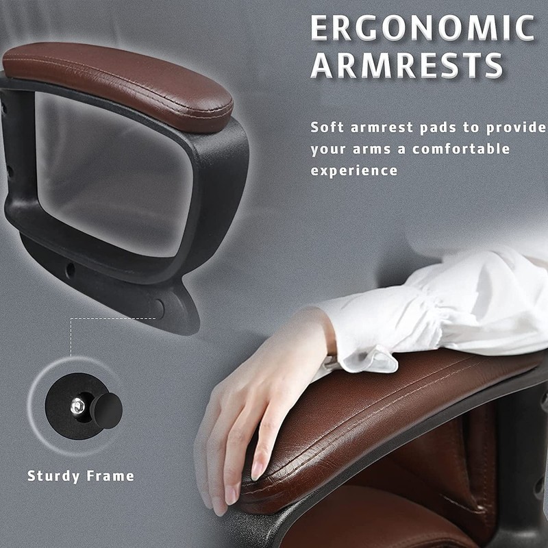 Heavy Duty Leather Office Rolling Computer Chair High Back Executive Desk Brown gallery