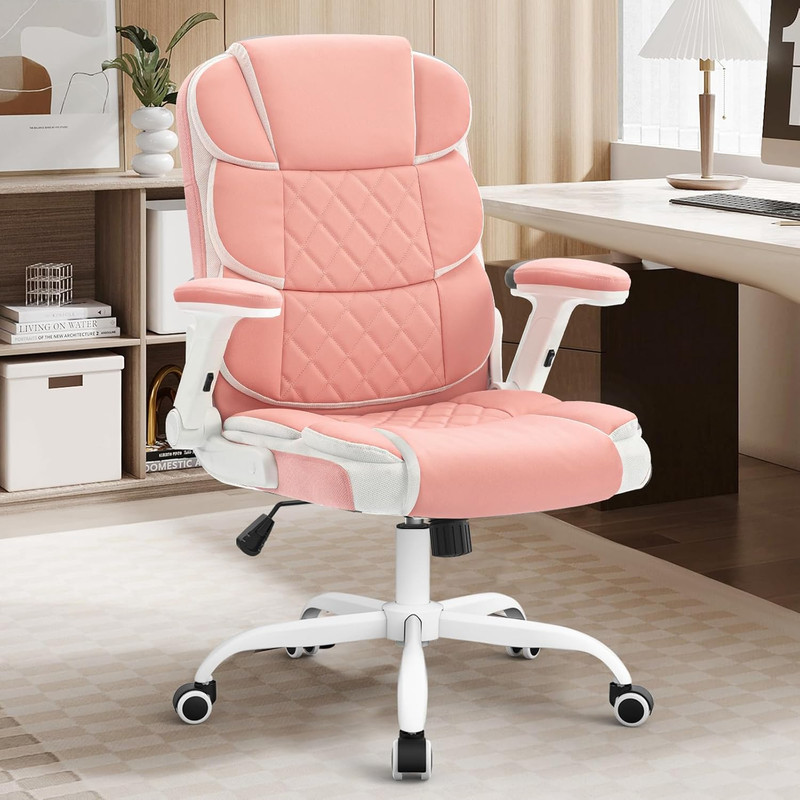 Ergonomic Office Chair Pink PU Leather Desk Chairs Computer Chair with Wheels an gallery