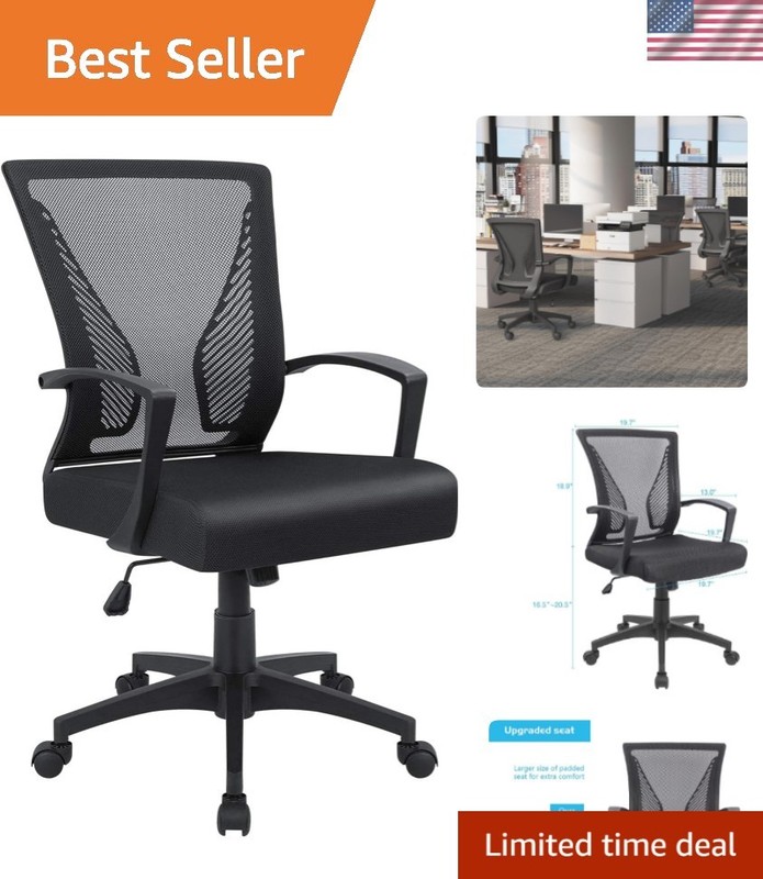 Office Chair Ergonomic Computer Desk Mesh Chair Mid Back Swivel Lumbar Suppor...