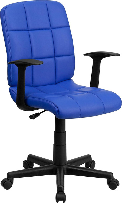 Blue Quilted Vinyl Mid-Back Swivel Office Chair with Arms