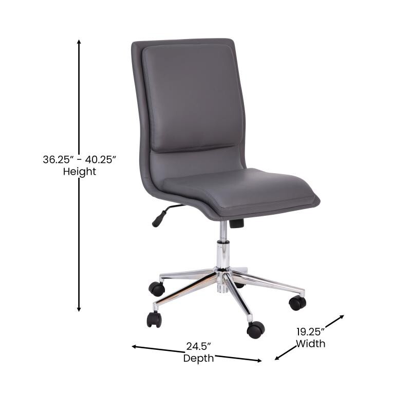 Mid-Back Design Gray LeatherSoft Armless Office Chair with Chrome Metal Base gallery
