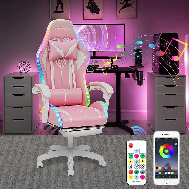 LED Computer Gaming Chair W/ Speaker Ergonomic Office Swivel Racing Chairs US gallery