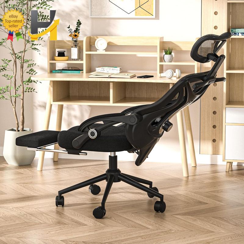 Ergonomic Office Chair with Footrest - Adjustable Lumbar Support & Headrest, 90-