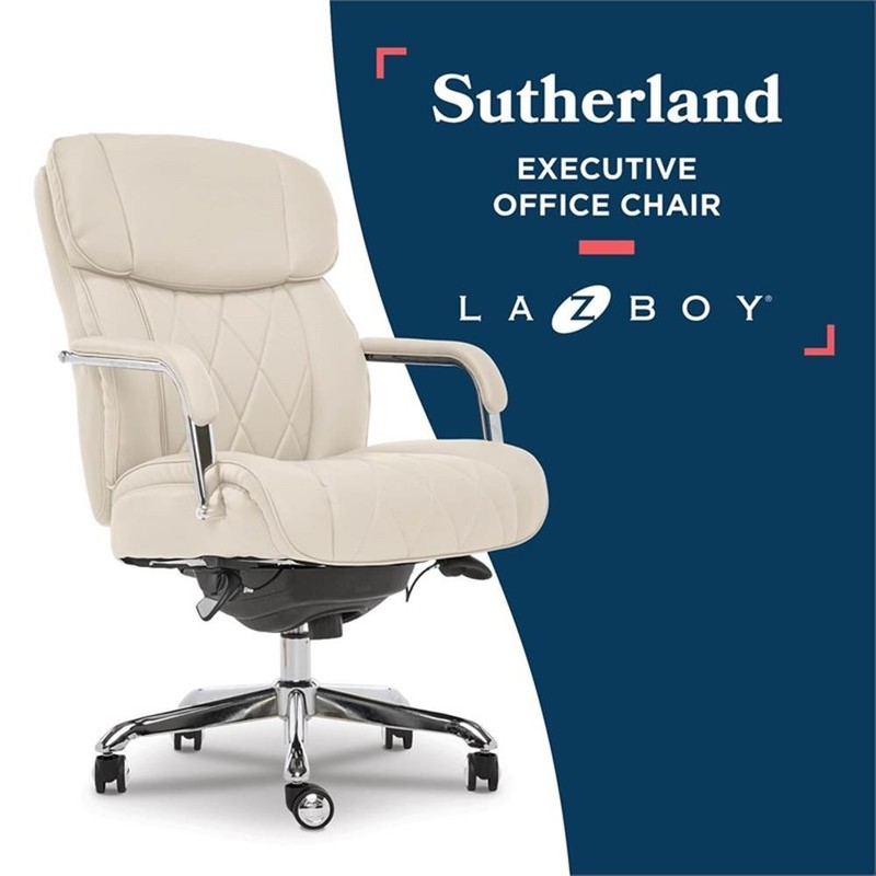Pemberly Row Quilted Leather Executive Office Chair Ivory Bonded Leather