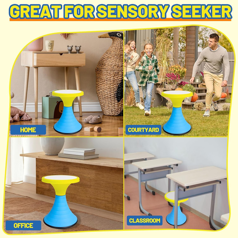 Color Block Kids Wobble Stool, 360° Swivel Chair for Home & Classroom, Yellow gallery
