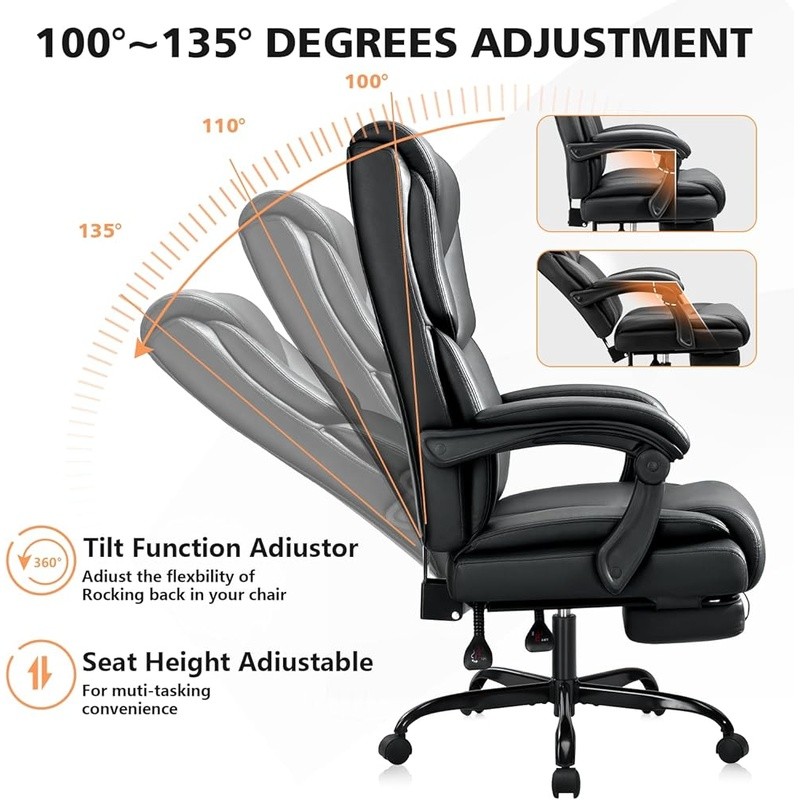 Big Tall Office Chair Ergonomic Footrest Heavy Duty PU Leather Desk Chair New gallery