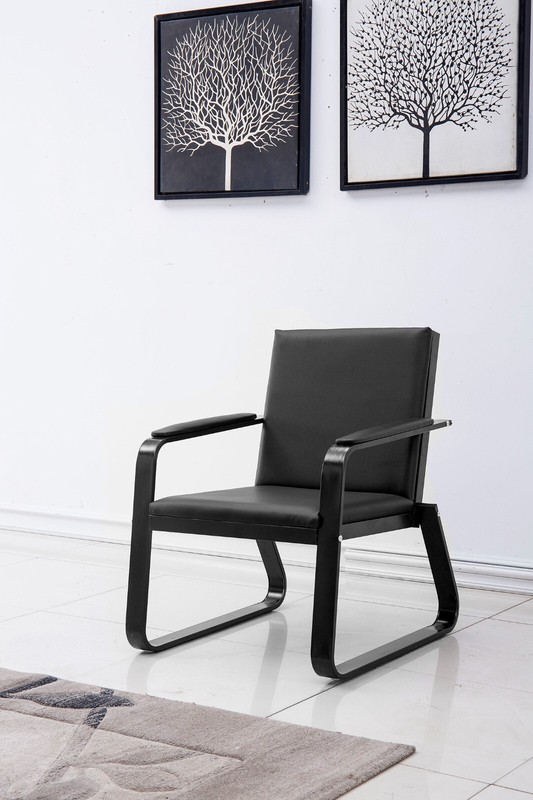 Black Reception Room Bench Chair Office Guest WaitingRoom PVC Leather SteelFrame gallery