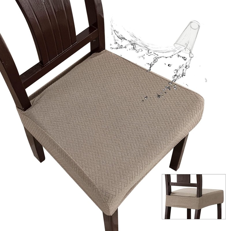 Genina Waterproof Seat Covers for Dining Room Chair 4 PCS-Rear-covered, Taupe
