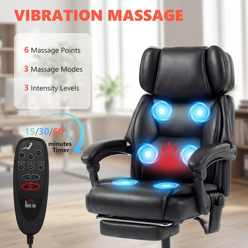 Massage Office Chair with Heat Reclining Function, Black gallery