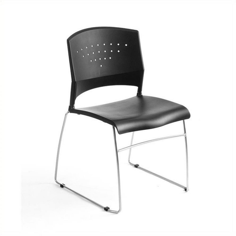 Scranton & Co Stacking Chrome Frame Office Stacking Chair in Black (Set of 5)