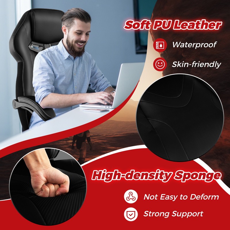 Adjustable E-Sports Racing Style Chair w/ Padded Headrest, Lumbar Support Black gallery