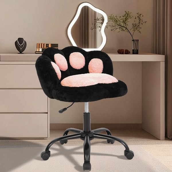 Vanity Chair with Cat Paw Back,Armless Desk Chair Cute Small Office Chair wit…