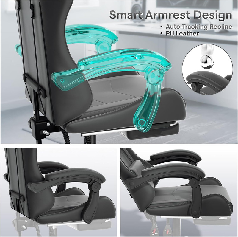 Ergonomic Gaming Chair with Footrest & Lumbar Support - Carbon Fiber Black gallery
