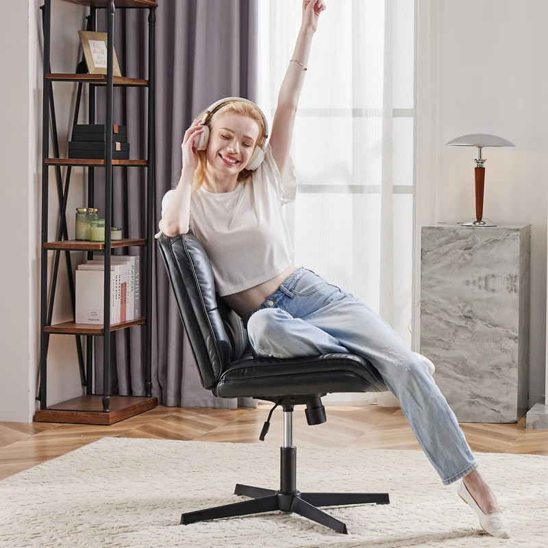 PU Leather Cross Legged Office Chair, Armless Desk Chair, Adjustable Swivel Base gallery