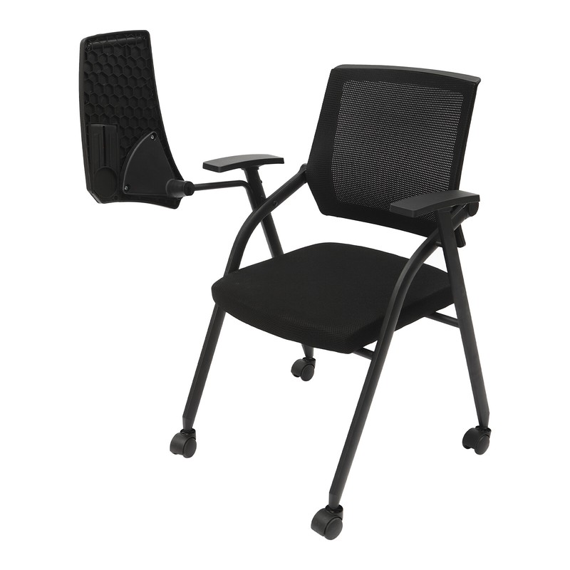 2-Pack Black Ergonomic Conference Room Chairs Foldable Wheeled With Arms