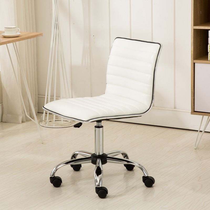 PU Faux Leather Armless Home Office Chair Seat Swivel Rolling Wheel Chair White gallery