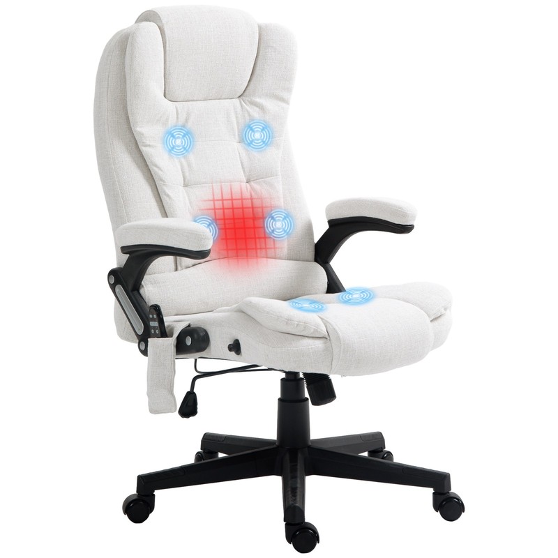 6 Point Vibrating Massage Office Desk Chair Executive with Heat Linen High Back