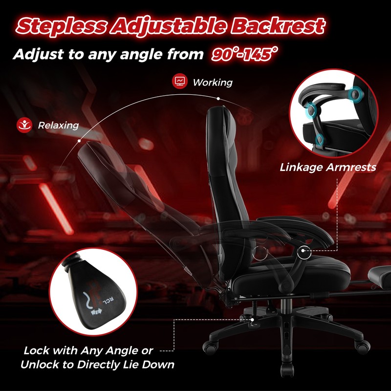 Adjustable E-Sports Racing Style Chair w/ Padded Headrest, Lumbar Support Black gallery