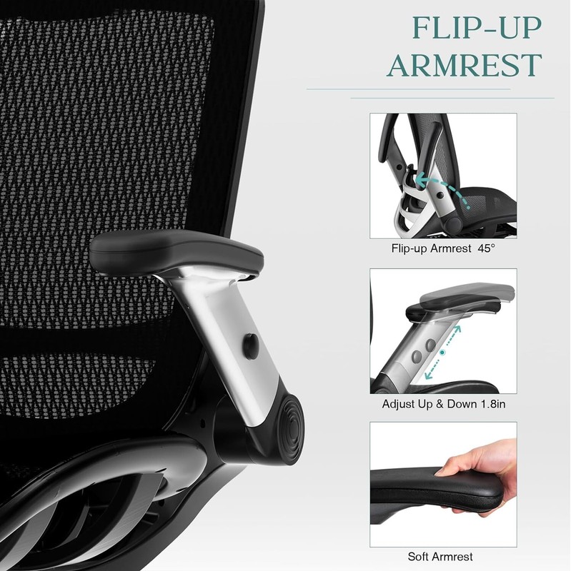 Ergonomic Mesh Office Chair Adjustable Headrest Flip-Up Arms Computer Task Chair gallery