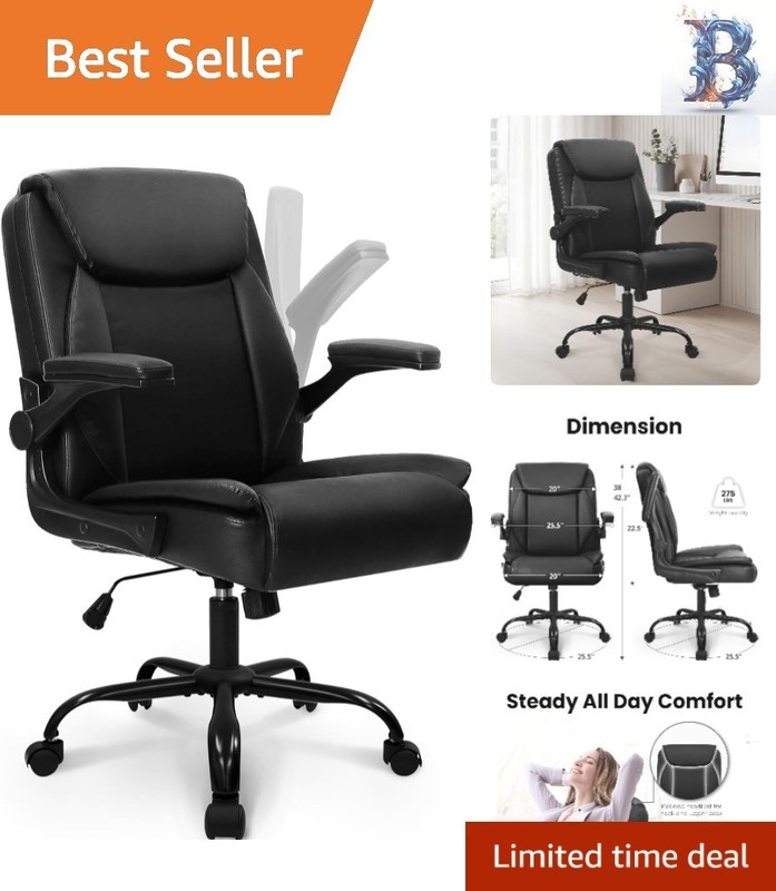 Mid-Back Office Chair with Flip-Up Armrests – Stylish and Comfortable Seating
