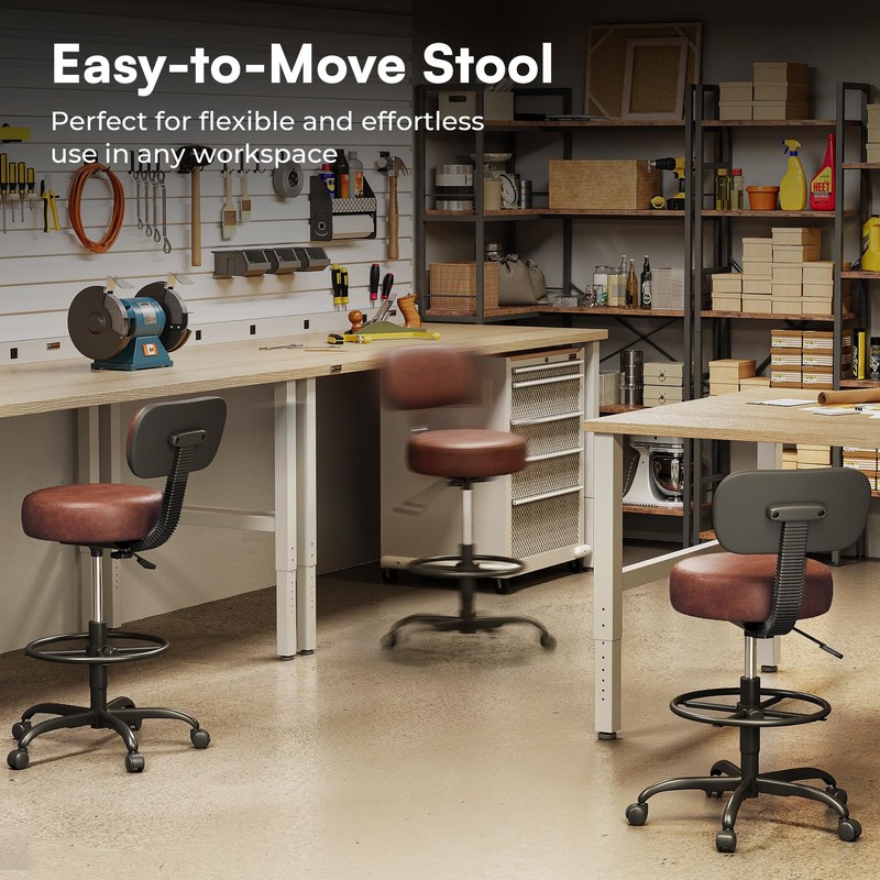SUPERJARE Drafting Chair with Back, Adjustable Foot Rest Rolling Stool, Multi... gallery