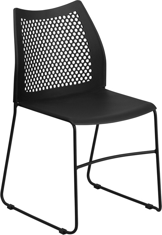 Heavy Duty Black Stack Office Chair with Sled Metal Base - Waiting Room Chair