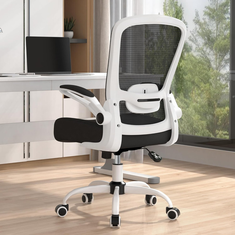 Ergonomic Office Chair with Flip-Up Armrests & Adjustable Lumbar Support