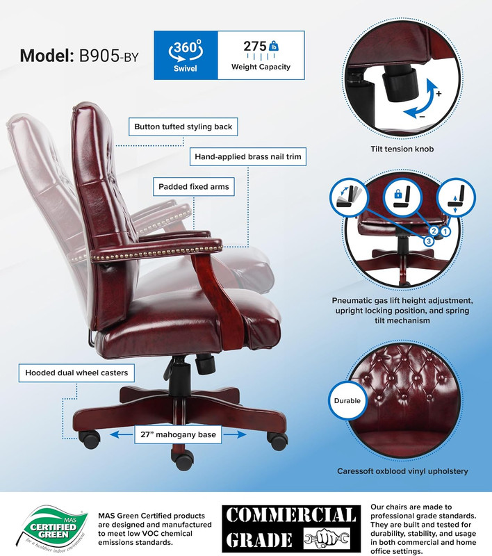Oxblood Executive Vinyl Chair with Elegant Mahogany Frame gallery
