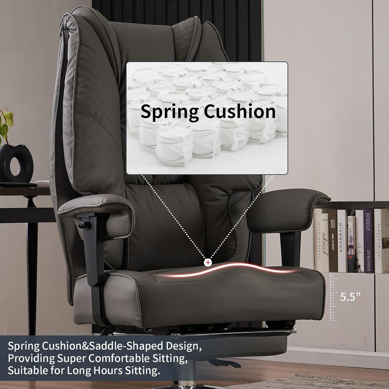 Big and Tall Office Chair 400Lbs Wide Seat, Leather High Back Executive Office C gallery