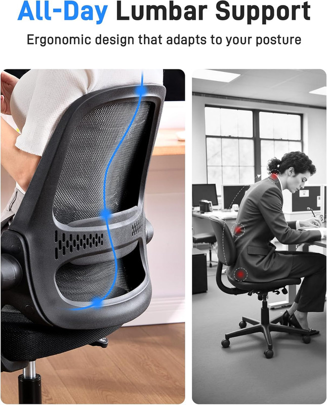 Ergonomic Mesh Office Chair for Home Office, Flip-Up Arms, Breathable Mesh Back gallery