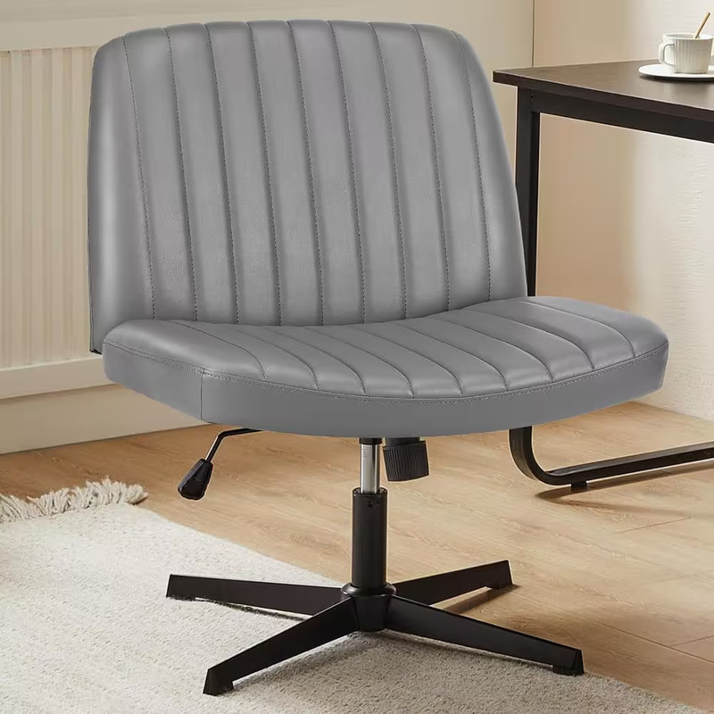 Leather Padded Height Adjustable Wide Seat Ergonomic Armless Office Desk Chair N