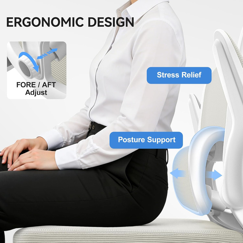 White Ergonomic Office Chair with Adjustable Lumbar Support and Flip-Up Armrests gallery