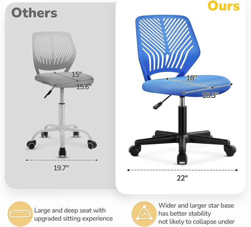 Students Desk Chair Low-Back Armless Study Chair Cute W/ Lumbar Support gallery