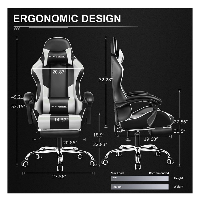 GTRACING Gaming Chair White PU Leather with Footrest&Adjustable Headrest gallery
