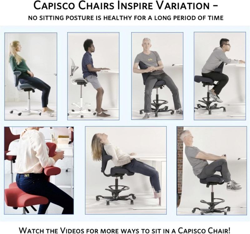 Capisco Adjustable Sit-Stand Desk Chair - Black Frame & Leather Seat gallery