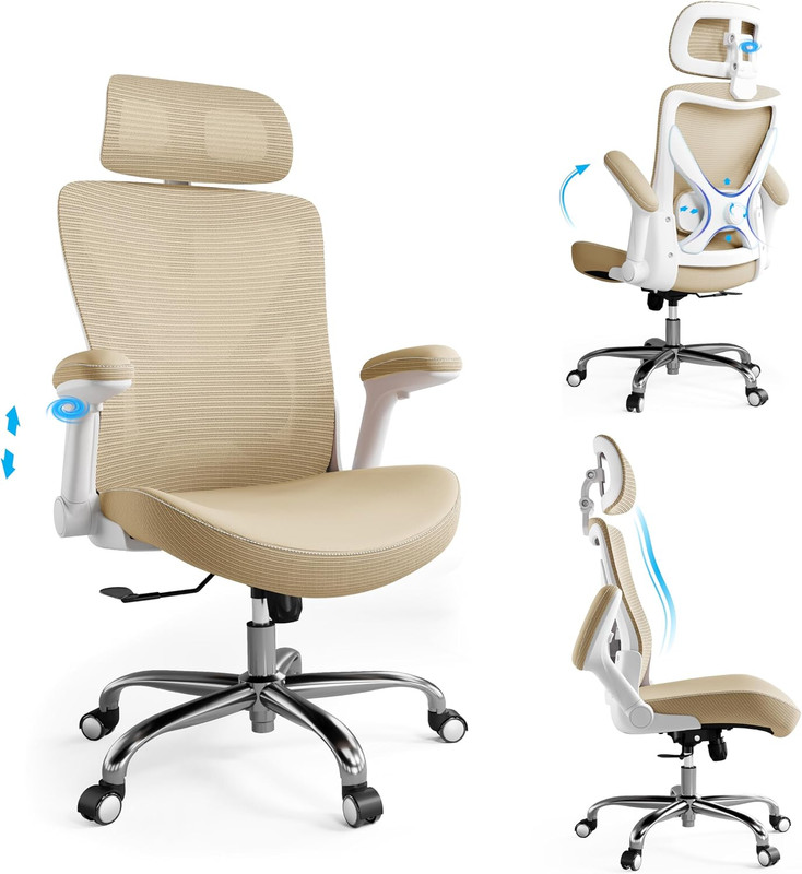 Ergonomic High Back Office Chair with Adjustable Lumbar Support – Khaki