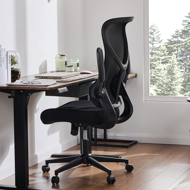Computer Mesh Chair with Flip-up Armrest Lumbar Support Backrest for Home Office
