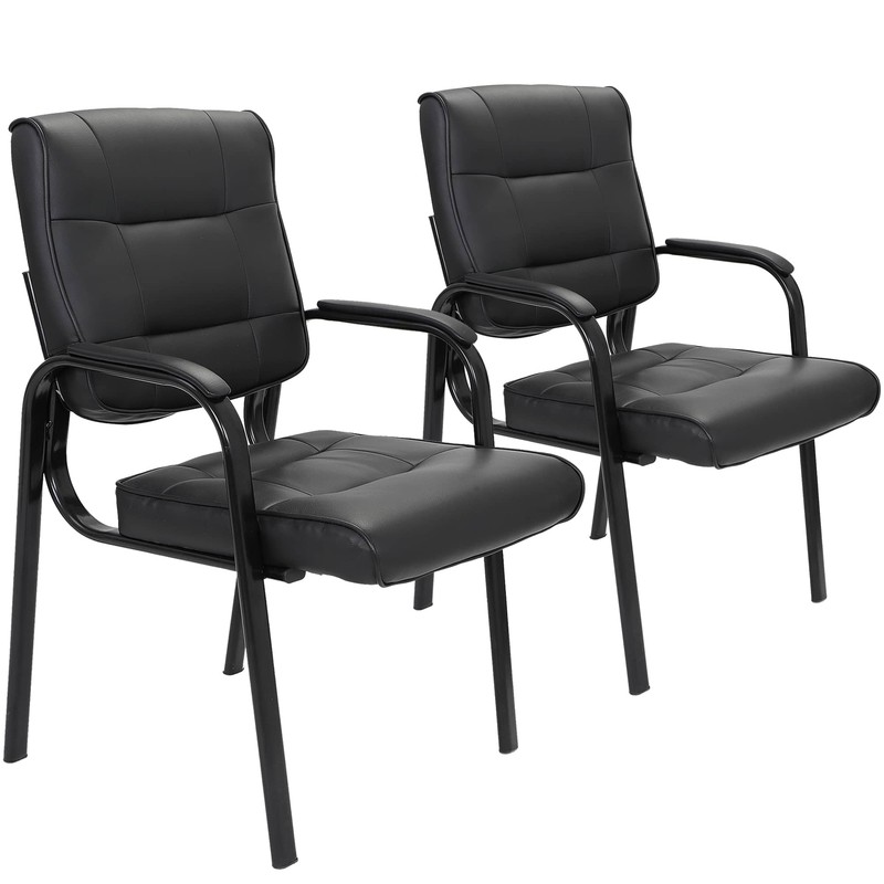 2X Black Guest Chair Side Chair Classic Leather Office Desk Side Chair Reception