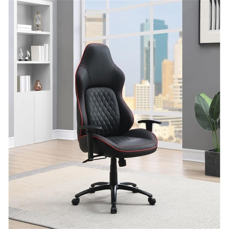 Scranton & Co Gaming Chair in Black Bonded Leather with Red Accents gallery