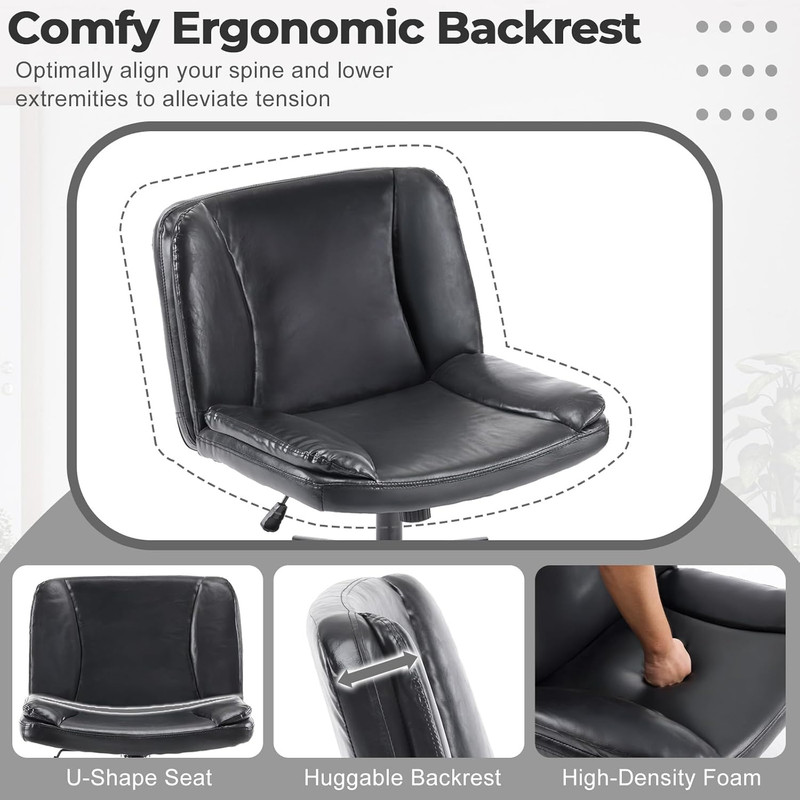 Modern Armless Swivel Desk Chair with Thick Padding for Home Office & Makeup gallery