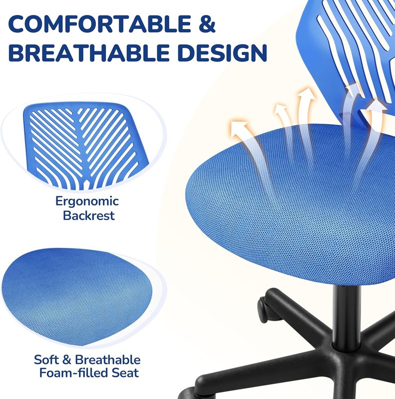 Students Desk Chair Low-Back Armless Study Chair Cute W/ Lumbar Support gallery