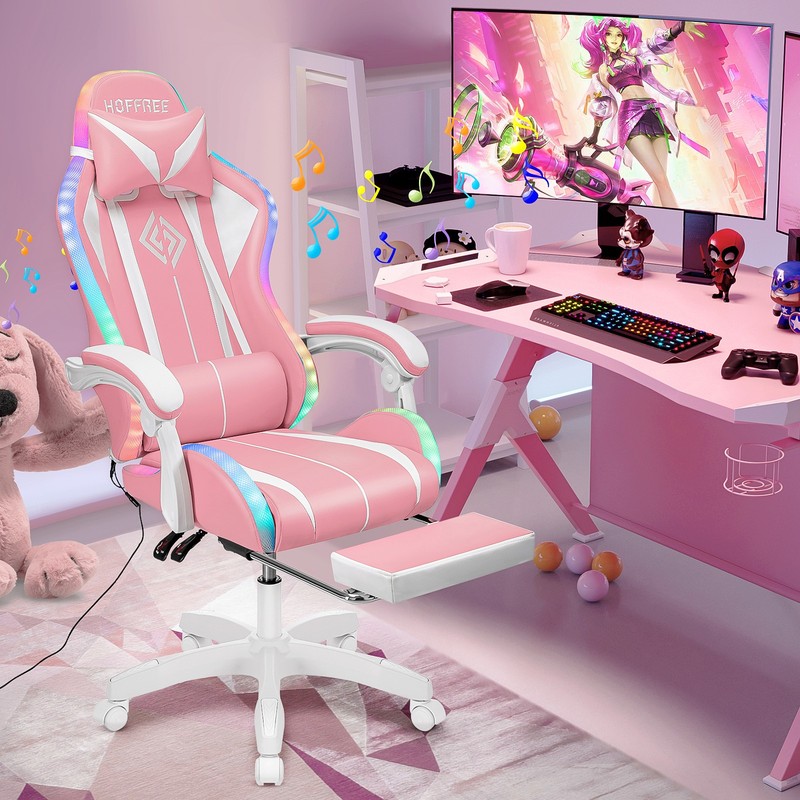 LED Computer Gaming Chair W/ Speaker Ergonomic Office Swivel Racing Chairs US gallery