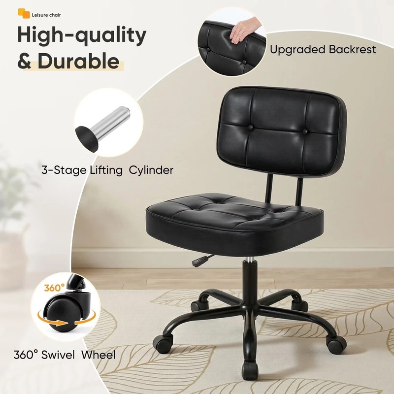 Gianna Ergonomic PU Leather Desk Chair, Armless Rolling Chair with Thickened Cus gallery