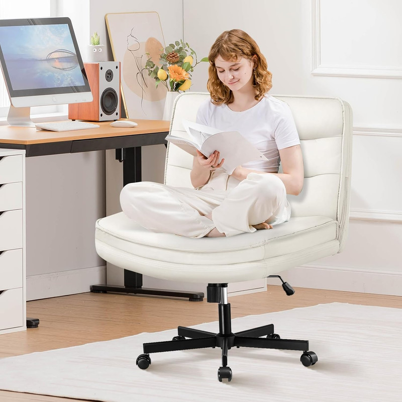 Criss Cross Legged Office Chair with Wheels, Extra Wide Armless Comfy Desk Chair gallery