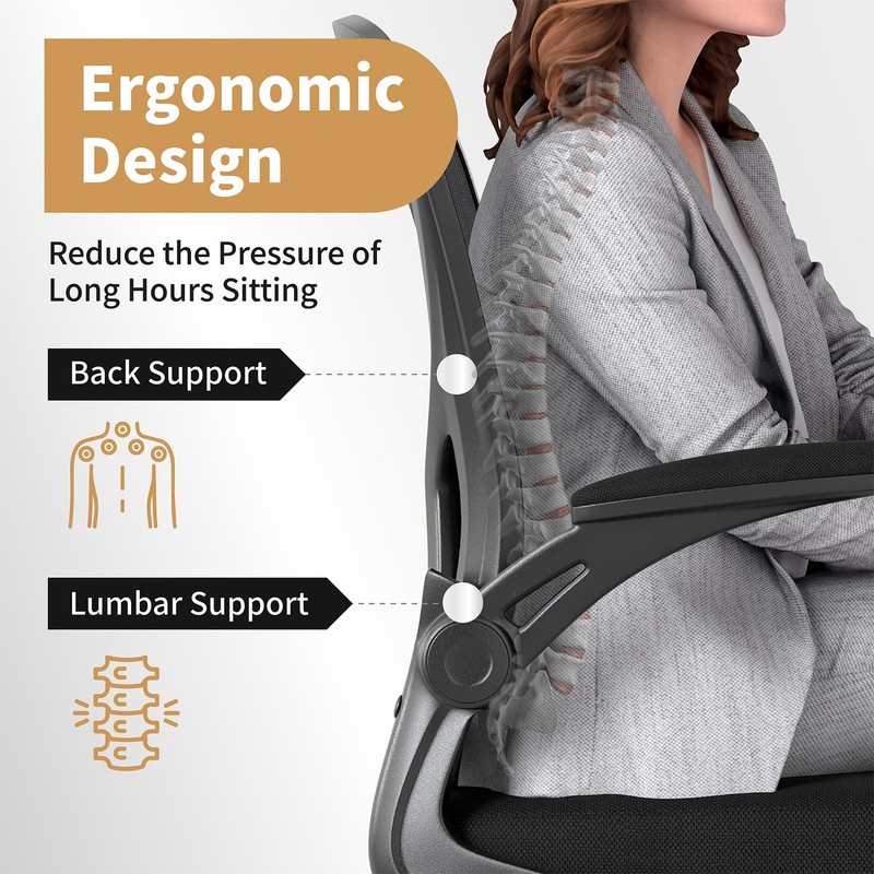 Mesh Office Chair, Ergonomic Home Office Desk Chairs with Flip-up Arms and Lu... gallery