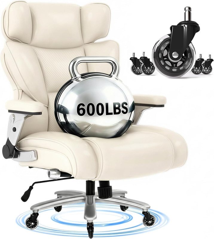 Big & Tall 600Lbs Office Chair with Lumbar Support & 2D Armrests – Beige